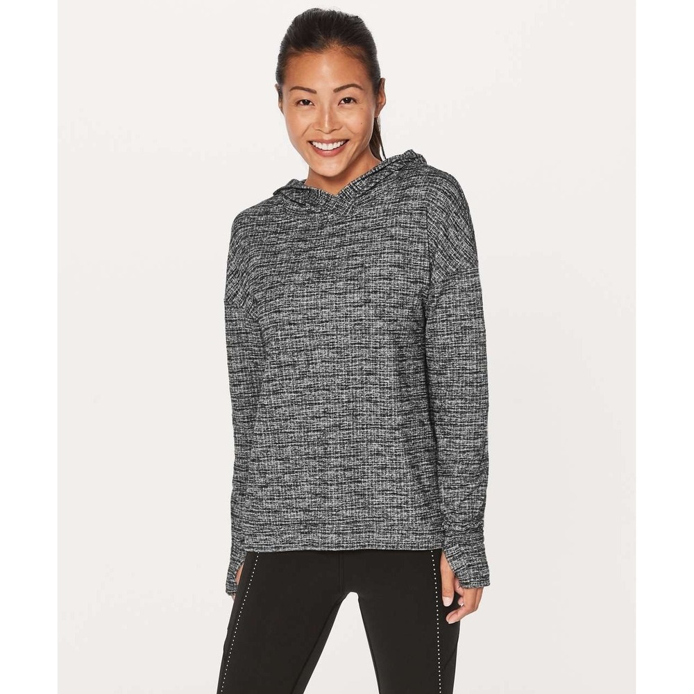 Lululemon Extra Mile Hoodie Women's 10 Black White Running Luon‎ Ringspun Denim